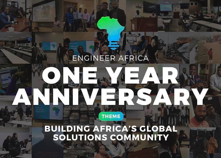Engineer Africa one-year anniversary artwork: Building Africa’s Global Solutions Community, with a collage of community photographs